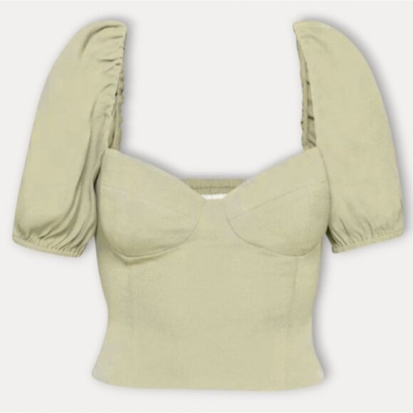 ARITZIA WILFRED "NOVELLA" Puff Sleeve Blouse In Sage Frost - Picture 2 of 16